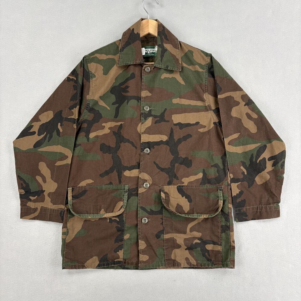 Vintage Saf-Bak Jacket Mens Medium Woodland Camo Canvas Hunting Field Coat USA